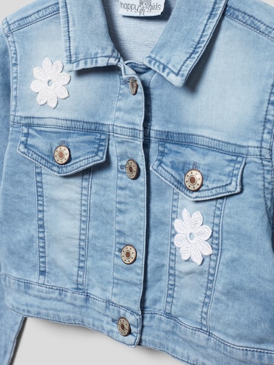 Happy Girls Cropped Jeansjacke mit floralem Zierbesatz Jeansblau 2