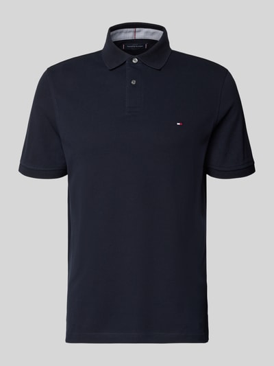 Produktfoto, Regular Fit Poloshirt mit Logo-Stitching van Tommy Hilfiger, donkerblauw, korte knoopsluiting, katoen-elastaan-mix