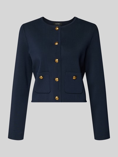Produktfoto, Blazer aus Viskose-Mix Modell 'DATHAN' von Lauren Ralph Lauren, granatowy, złote guziki, prosty krój, kieszenie z przodu, tekstura gładka