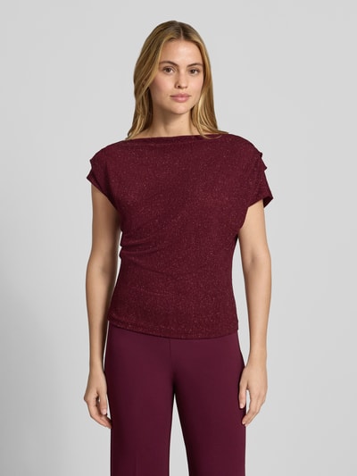 Vrouwenmodel draagt Bluse mit One-Shoulder-Träger van Rinascimento, Materiaalmix met stretch, getailleerde pasvorm, plooien, ruglengte maat S 54 cm, Ganzkörperansicht van voren
