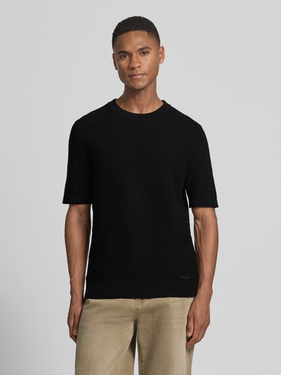 HUGO Sweter z dzianiny o kroju relaxed fit z czystej bawełny model 'SAFFON' Czarny 4