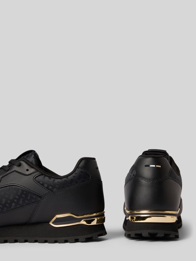 Produktfoto, Sneaker aus echtem Leder-Mix Modell 'PARKOUR-L_RUNN_NMNAL' von BOSS für Herren, schwarz mit goldfarbenem Detail, matt und glänzend