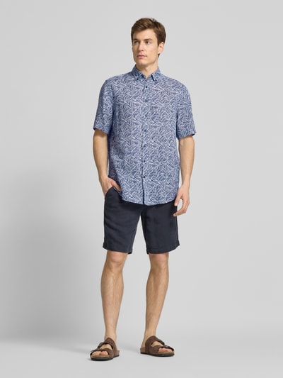 Christian Berg Men Regular Fit Freizeithemd aus reinem Leinen Marine 1