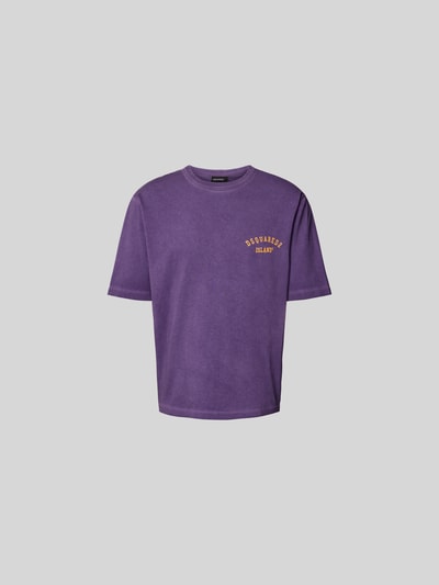 Produktfoto, Loose Fit T-Shirt aus reiner Baumwolle von Dsquared2 in Lila mit Label-Print, Rundhalsausschnitt, Kurzarm, Herren T-Shirt