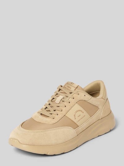 Karl Lagerfeld Ledersneaker mit Label-Print Modell 'SERGER' Beige 1