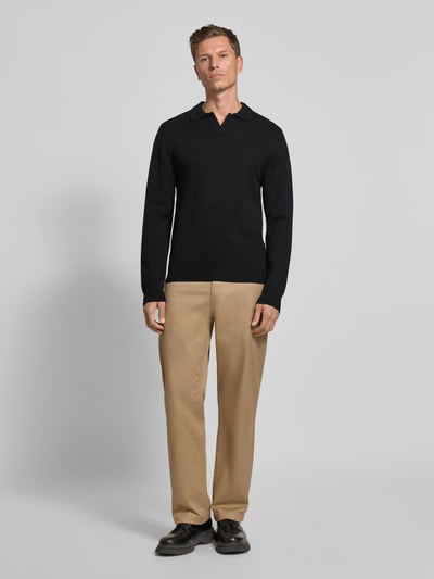 Casual Friday Regular Fit Longsleeve mit Polokragen Modell 'Karl' Black 1