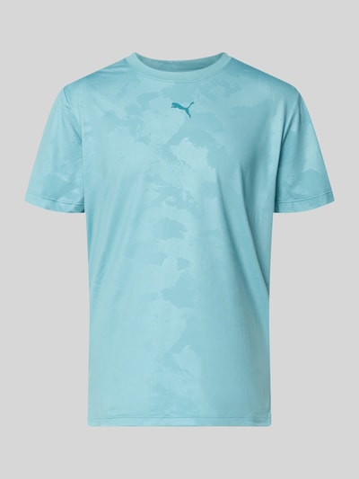 Produktfoto, Herren T-Shirt mit Label-Detail Modell 'CLOUDSPUN' von PUMA PERFORMANCE in Hellblau, Elastischer-Material-Mix, Gerader-Schnitt, Rundhalsausschnitt, Rückenlänge bei Größe M 63 cm, dezente Musterung, glatte Textur.