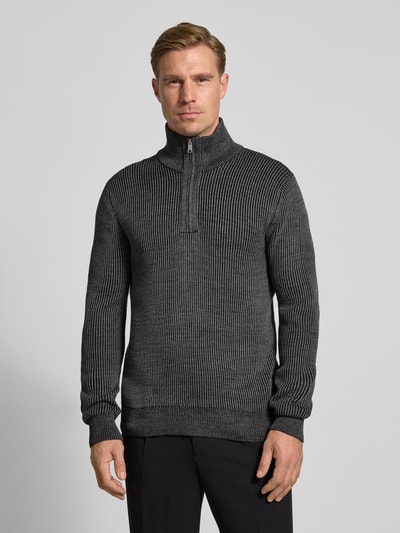 Marc O'Polo Regular Fit Troyer in Rippstrick-Struktur Anthrazit 4