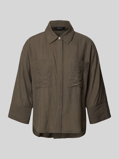 Produktfoto, Regular Fit Bluse aus Viskose-Mix mit 3/4-Arm Modell 'Forna' von OPUS, Strukturstoff, Hemdblusenkragen, verdeckte Knopfleiste, zwei Brusttaschen, dunkelbraun