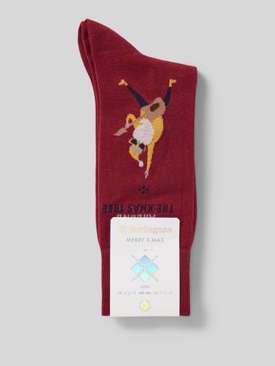 Burlington Socken mit Motiv-Stitching Modell 'Rocking XMas' Dunkelrot 3