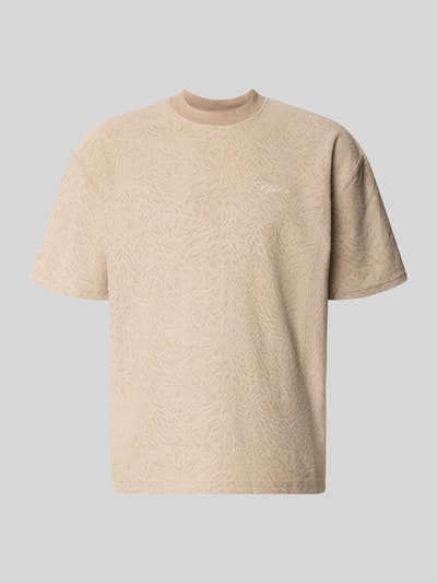 Produktfoto, Oversized T-Shirt mit Label-Stitching Modell 'Murlo' von PEGADOR aus Baumwoll-Mix in Beige mit dezentem Muster und Rundhalsausschnitt