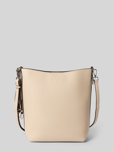 Produktfoto, Hobo Bag mit Logo-Prägung Modell 'LOHJA' von Seidenfelt in Beige mit strukturierter Oberfläche, verstellbarem Schultergurt, Anhänger mit Logo-Detail, Hauptfach mit Magnetverschluss, Reißverschlussfach innen, Breite 30 cm, Länge 29 cm, Tiefe 13 cm, Länge Schulterriemen 84 cm