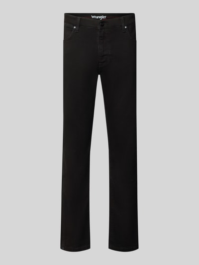Produktfoto, schwarze Tapered Fit Jeans aus Baumwoll-Mix Modell 'Redford' von Wrangler, Herren Tapered Fit Jeans von Wrangler, glatte Oberfläche