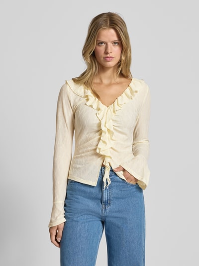 Gina Tricot Blusenshirt mit V-Ausschnitt und Volants Ecru 4