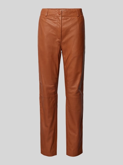 (The Mercer) N.Y. Leren broek met Franse steekzakken Camel gemêleerd - 2