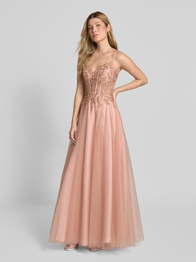 LUXUAR FASHION Avondjurk met siersteentjes Abrikoos - 1