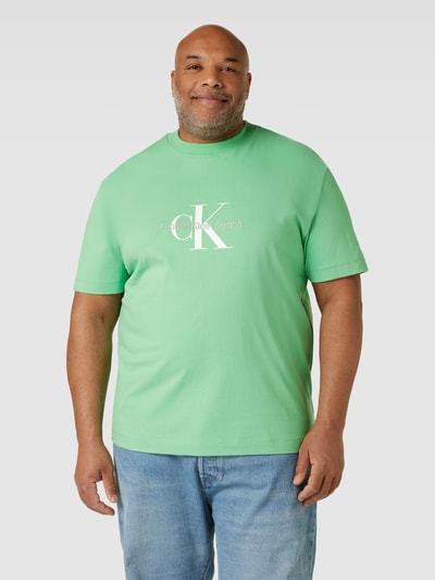 CK Jeans Plus T-shirt PLUS SIZE z nadrukiem z logo Jasnoturkusowy 4