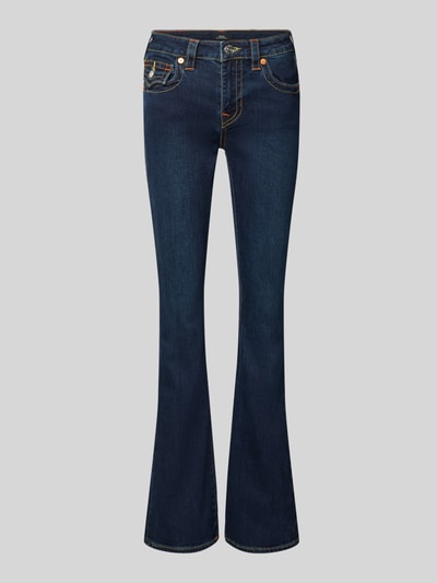 Produktfoto, dunkelblaue Bootcut Jeans aus Baumwoll-Mix Modell 'BECCA' von TRUE RELIGION, Damen Bootcut-Jeans, glatte Textur, sichtbare Nähte