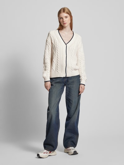 Tommy Jeans Strickcardigan mit Zopfmuster Modell 'BUBBLE CABLE FLAG' Offwhite 1