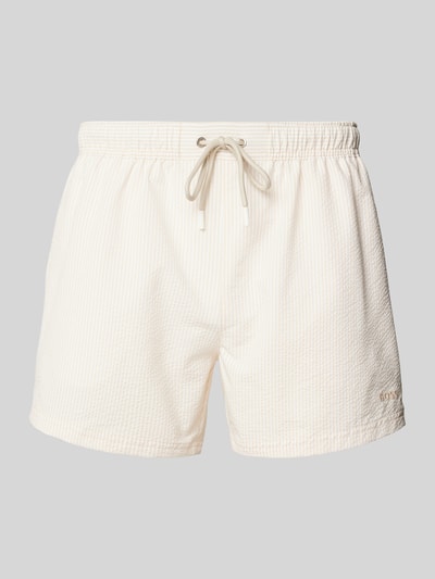 BOSS Relaxed Fit Badeshorts mit Strukturmuster Modell 'Velvetfish' Ecru 1