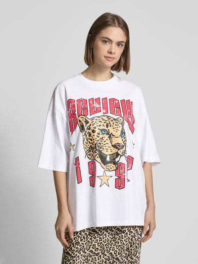 Review Oversized T-Shirt mit Viskose-Anteil und Label-Print Weiss 4