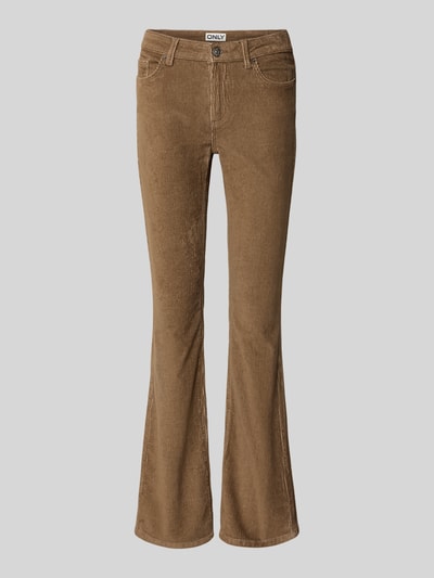 Produktfoto, braune Fit and Flare Cordhose aus Baumwoll-Mix Modell 'MARY' von ONLY, Damen Cordhose, strukturierte Oberfläche, Vorderansicht