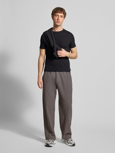 REVIEW Sweatpants in riblook met elastische band Donkergrijs - 1