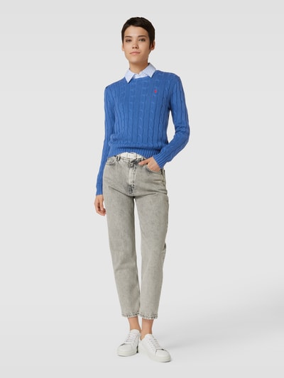 Polo Ralph Lauren Sweter z dzianiny ze ściegiem warkoczowym model ‘JULIANNA’ Niebieski 1