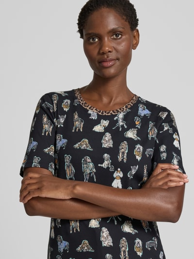 Marc Cain T-shirt met geribde ronde hals Zwart - 3