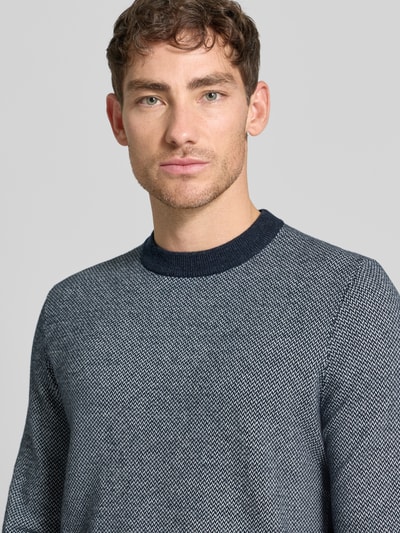 BOSS Regular Fit Strickpullover aus Baumwoll-Schurwoll-Mix Modell 'HESTRO' Marine 3