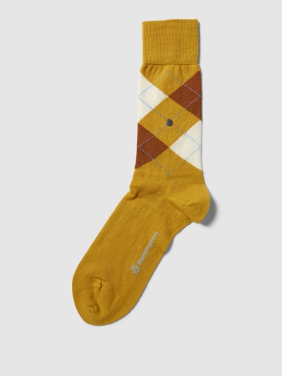 Burlington Socken mit Karomuster Modell 'EDINBURGH' Gelb 1