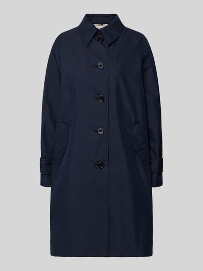 Productfoto, Regular Fit Trenchcoat aus Baumwoll-Mix van s.Oliver RED LABEL, effen donkerblauw, twilltextuur, lange mouwen, steekzakken, omgeslagen kraag, enkele rij knopen