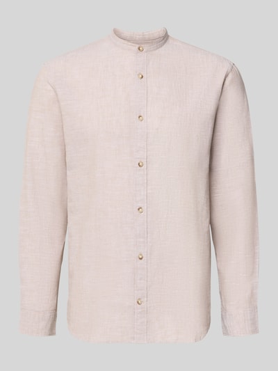 Produktfoto, Regular Fit Freizeithemd aus Baumwoll-Leinen-Mix von Jack & Jones, model 'SUMMER LINEN BLEND', krój regular fit, stójka, listwa guzikowa, mieszanka bawełny i lnu, długość tyłu w rozmiarze M: 75 cm, szerokość ramion w rozmiarze M: 46 cm, długość rękawów w rozmiarze M: 65 cm