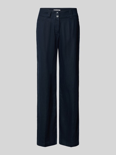 Productfoto, Leinenhose mit Eingrifftaschen van Christian Berg Woman, donkerblauw, regular fit, puur linnen, knoop- en ritssluiting, twee steekzakken, maat 36 taillewijdte 41 cm, binnenbeenlengte 77 cm
