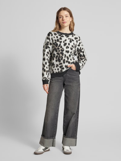 Pieces Regular fit gebreide pullover met dierenprint, model 'NANA' Offwhite - 1