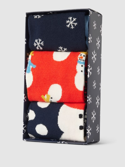 Happy Socks Socken mit Motiv-Print Modell 'Snowman' im 3er-Pack Dunkelblau 3