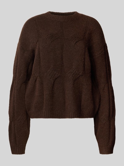 Pieces Relaxed Fit Strickpullover mit Woll-Anteil Modell 'JENNA' Dunkelbraun 2