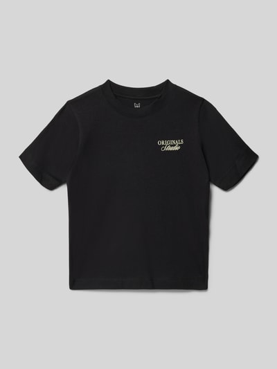 Produktfoto, zwart Regular fit T-shirt met statementprint Model 'Bro' van JACK & JONES, puur katoen, ronde hals, maat 140 ruglengte 50 cm