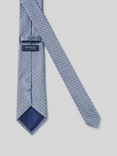 Produktfoto, Krawatte aus reiner Seide mit Label-Detail von Willen, blau gemustert, klassische Passform, glatte Textur, 8 cm breit