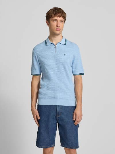 REVIEW Slim Fit Poloshirt in Strick-Optik Eisblau 4