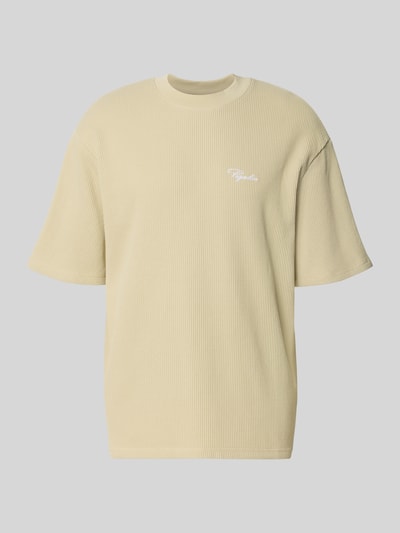 Produktfoto, Oversized T-Shirt mit Strukturmuster von Pegador in Beige, Rundhalsausschnitt, Logo-Stitching, Baumwoll-Mix, Oversized Fit