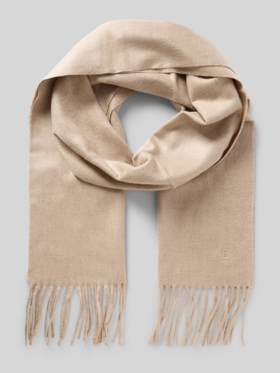 Produktfoto, Schal mit Fransen von bugatti in Beige, rechteckige Passform, Strick-Optik, Label-Stitching, 29 cm Breite, weiche Textur