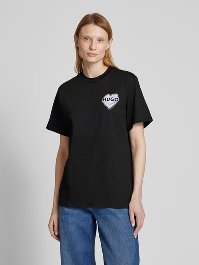 HUGO T-shirt met labelprint Zwart - 4