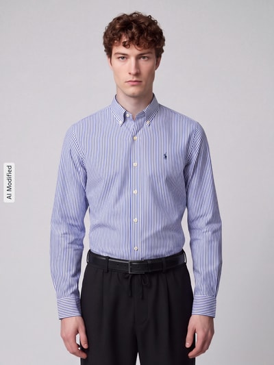 Polo Ralph Lauren Koszula casualowa o kroju slim fit z mieszanki bawełny Granatowy 4