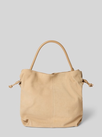 Produktfoto, Handtasche aus Kalbsleder mit kurzem Tragegriff von Hey Marly, Modell Cool Companion, beige, Hauptfach mit Magnetverschluss, Reißverschlussfach innen, verstellbarer Schultergurt, Maße ca. Breite 41 cm, Länge 40 cm, Tiefe 16 cm, weiche und glatte Textur