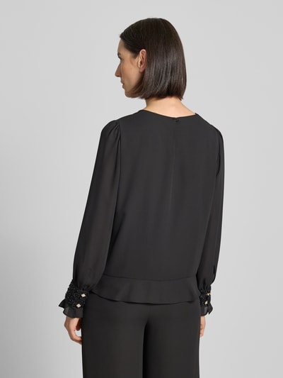 Marc Cain Bluzka o kroju regular fit z perełkami i okrągłym dekoltem Czarny 5