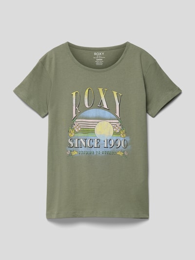 Roxy T-shirt z nadrukiem z logo i motywem model ‘PURPLE HEARTS’ Khaki 1