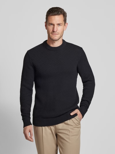 Casual Friday Gebreide pullover met structuurmotief, model 'Karl' Marineblauw - 4