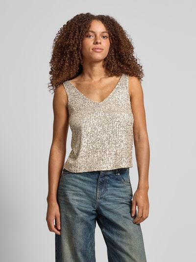 Only Regular fit top met bandjes met pailletten, model 'ANA' Offwhite - 4