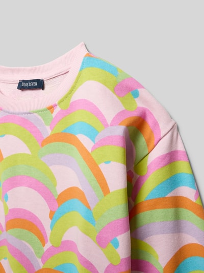 Productfoto, Regular Fit Sweatshirt mit Allover-Motiv-Print van Blue Seven, katoen, kleurrijk regenboogpatroon, ronde hals, elastische boorden